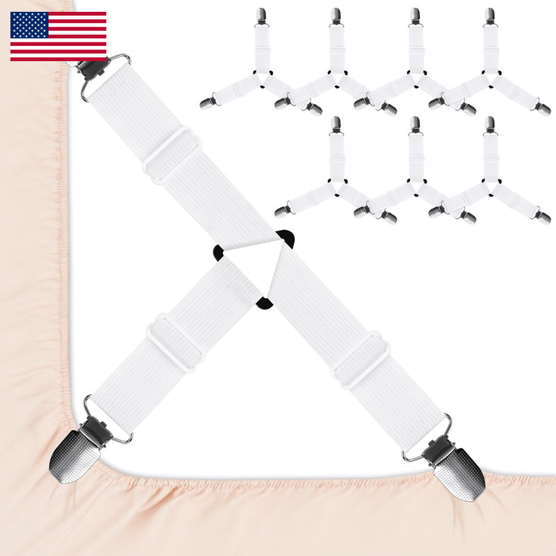 Vivinin 8 Pcs Sheet Straps Metal Clips Triangle Bed Sheet Straps Adjustable