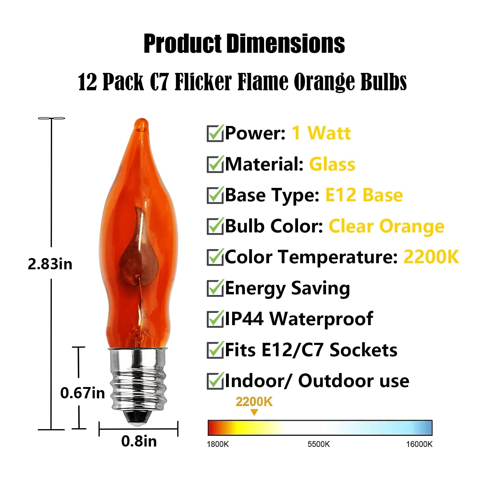Christmas Flicker Flame Light Bulbs, 12 Pack C7 Orange Flickering Light Bulb,...