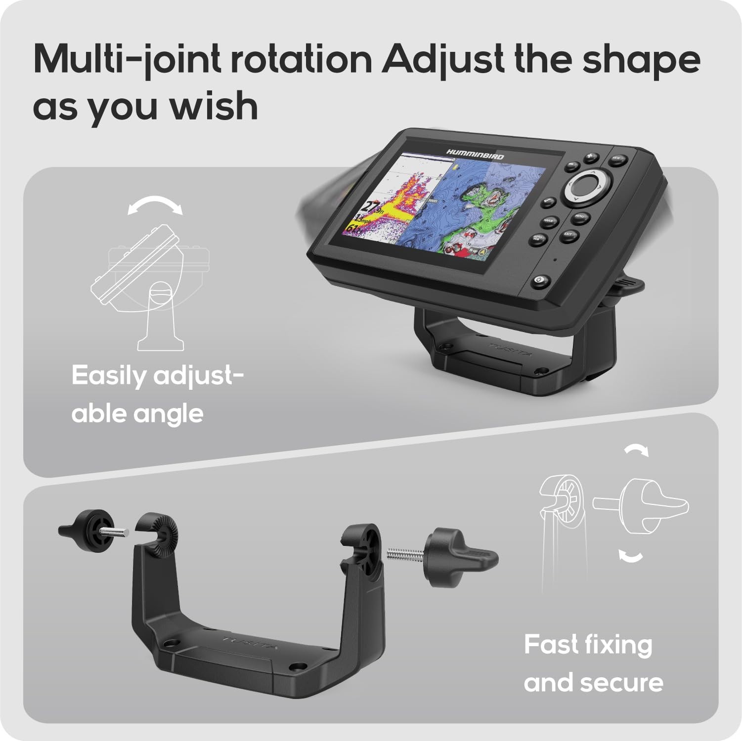 Gimbal Mount Bracket & Knobs for Humminbird Helix 5 Fishfinder, Easy Install