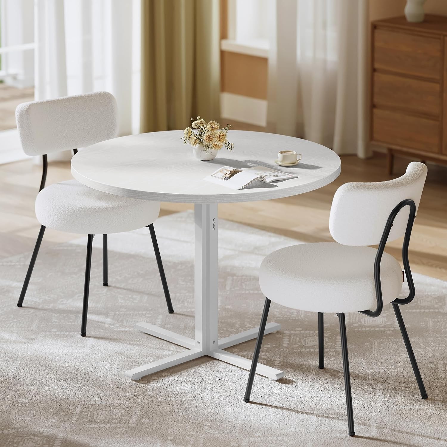 Dining Table Set Round Dining Table W/ 2 Upholstered Kitchen Chairs Small Spaces
