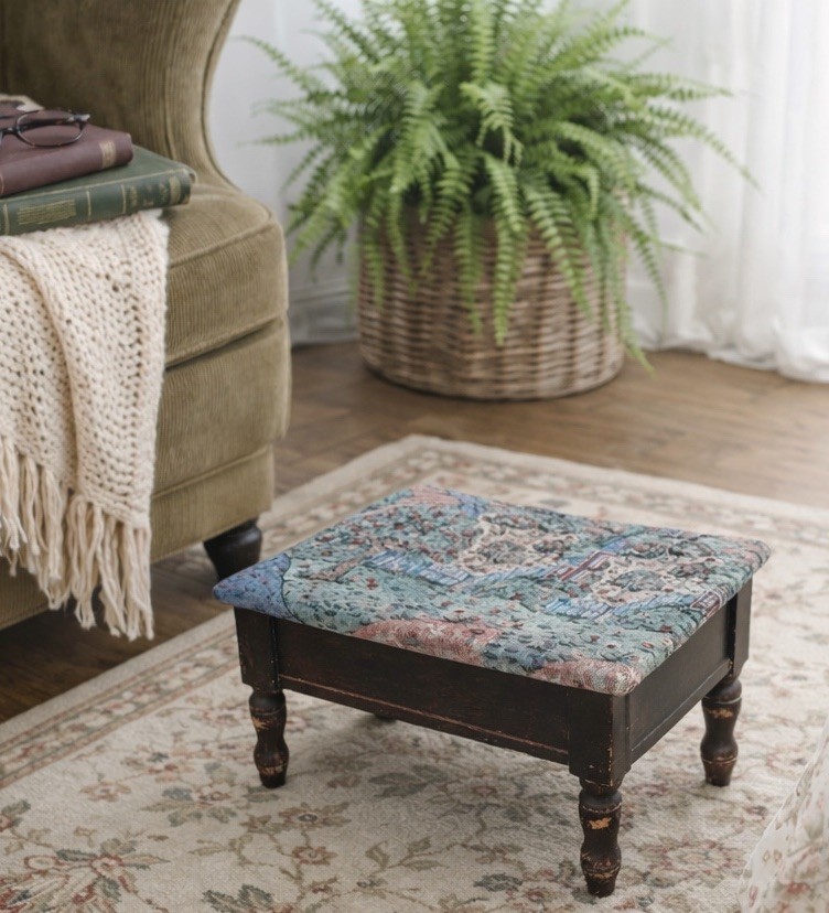 Storage Footstool Tapestry Upholstered Ottoman Cottage Stool Seat