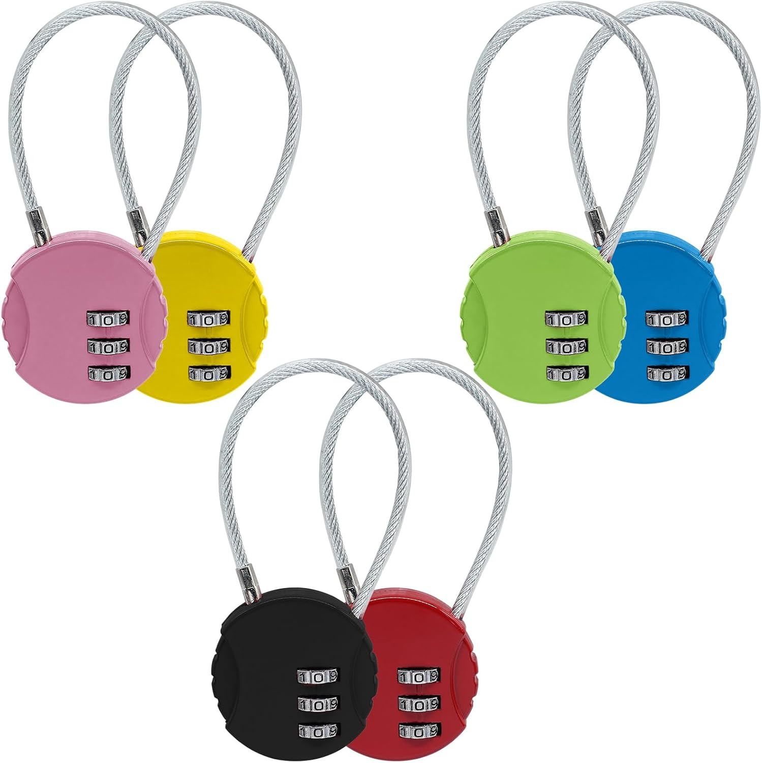 8PCS 3 Digit Combination Lock for Locker, Small Cable Locks with Combination, Lo