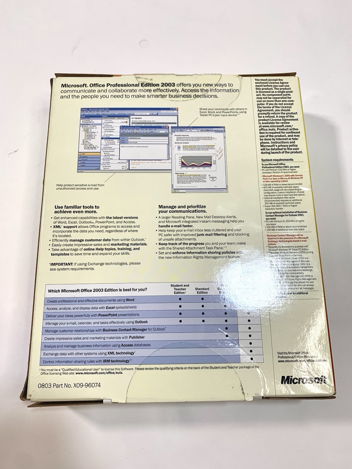 Microsoft Office Professional 2003 Retail Box Word Excel Access