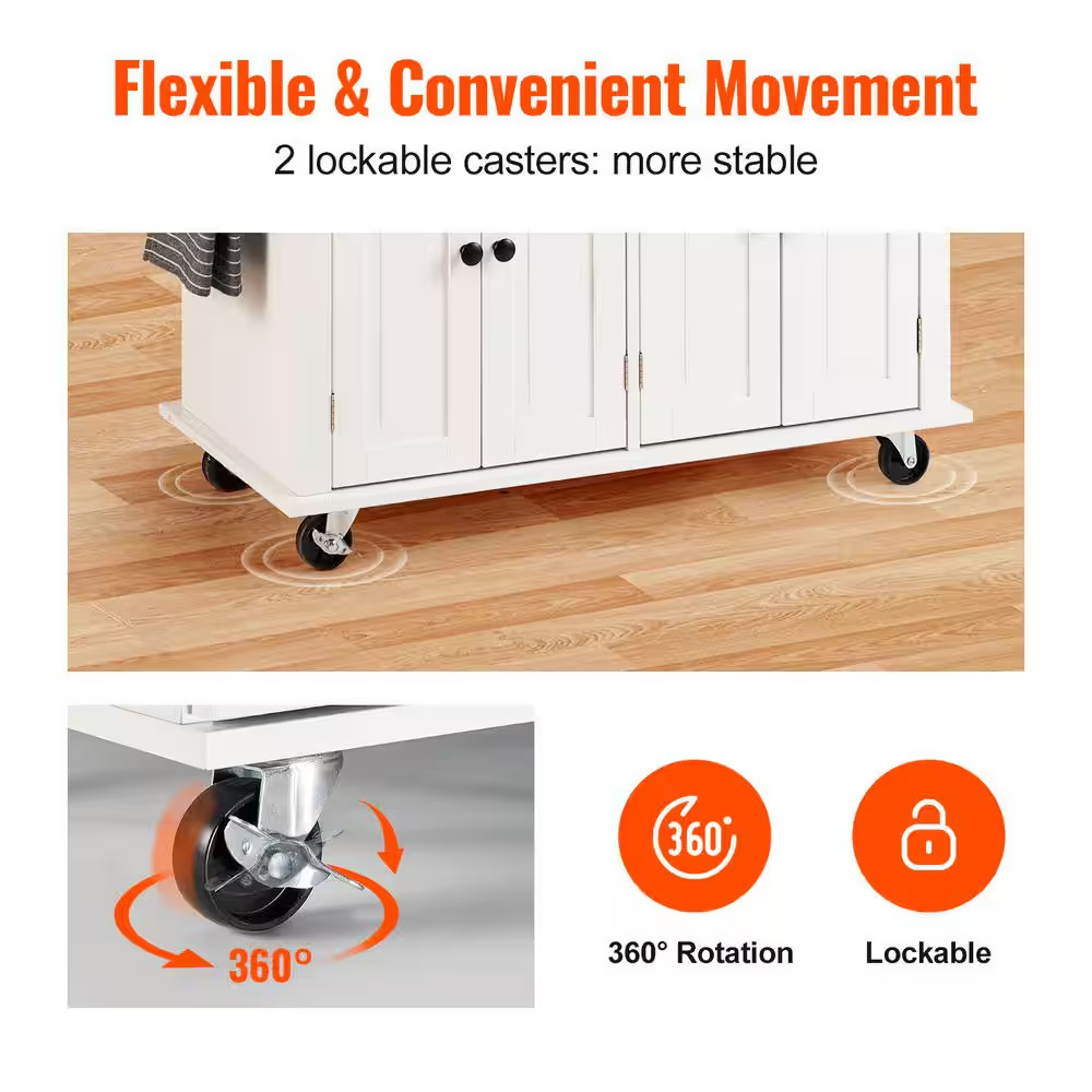 Kitchen Cart 35.4 In. Mobile Storage Cart with Solid Natural Wood Top, Rolling K