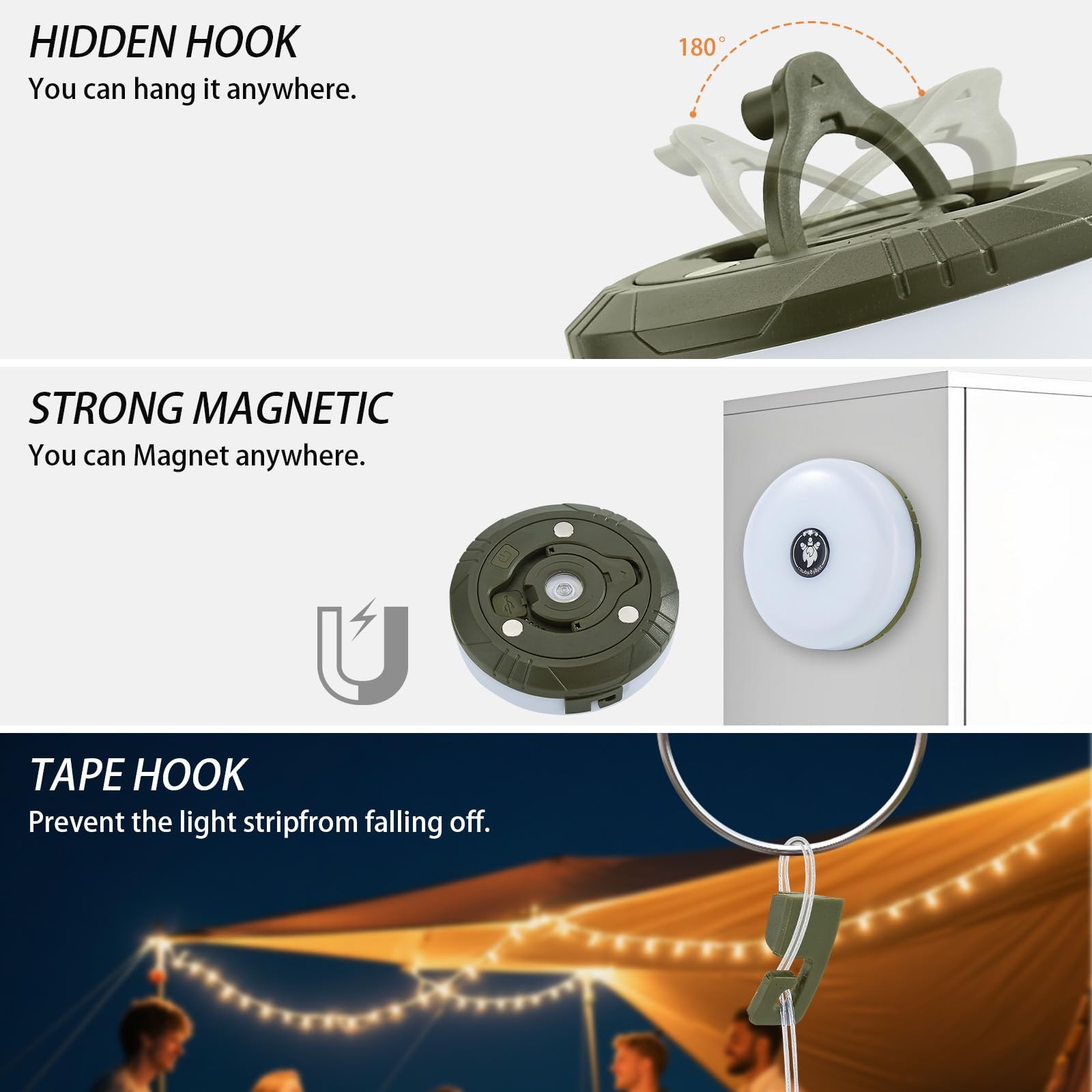 2-Pack Camping String Lights, 4 in 1 Portable Camping Light Rechargeable, 8 L...