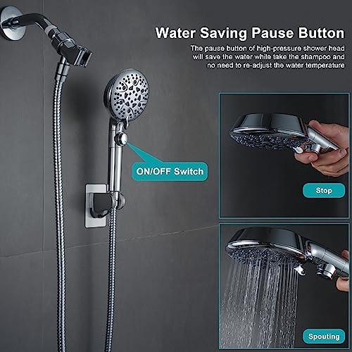 GwernKB Handheld Shower Head with On Off Switch 8-Mode High Pressure Silver