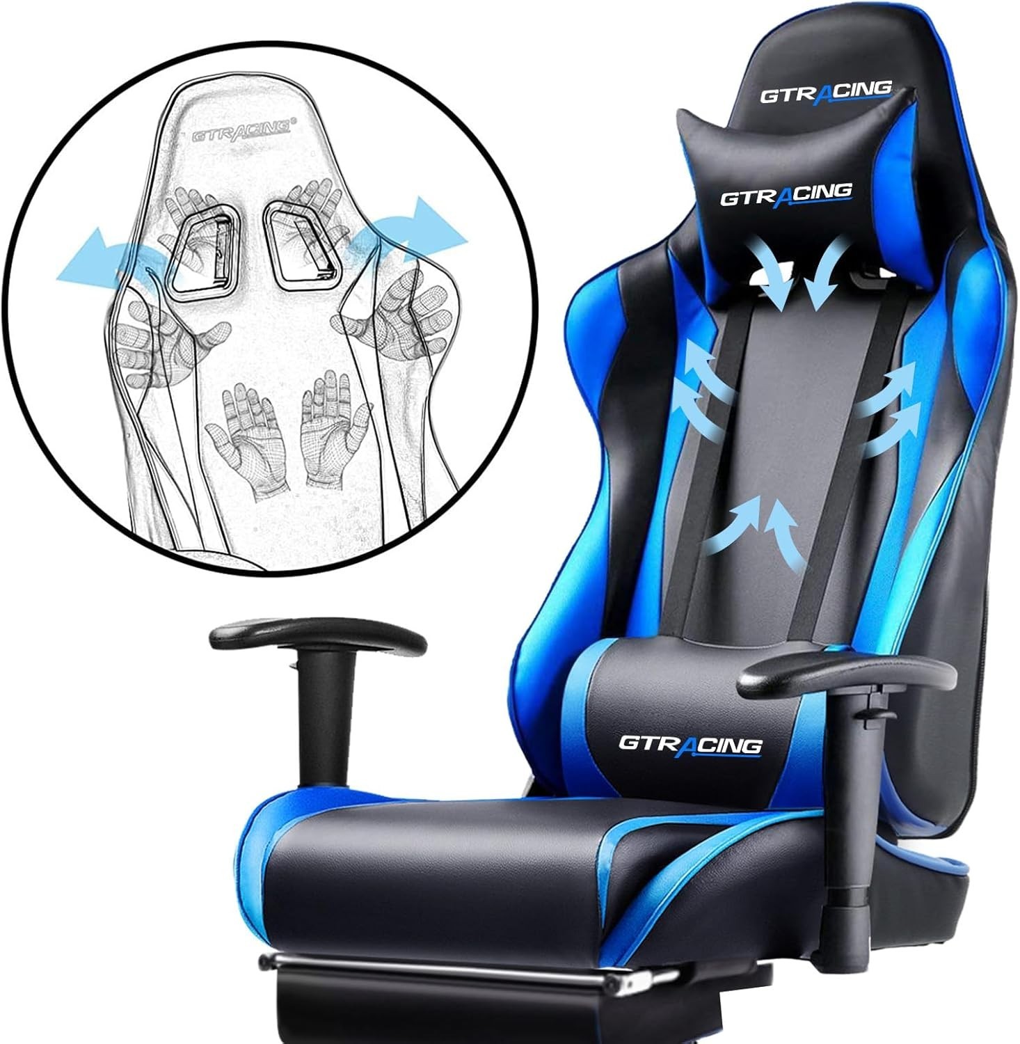 Gaming Chair with Footrest, Ergonomic Computer Game Desk Chair, Reclining Gam...