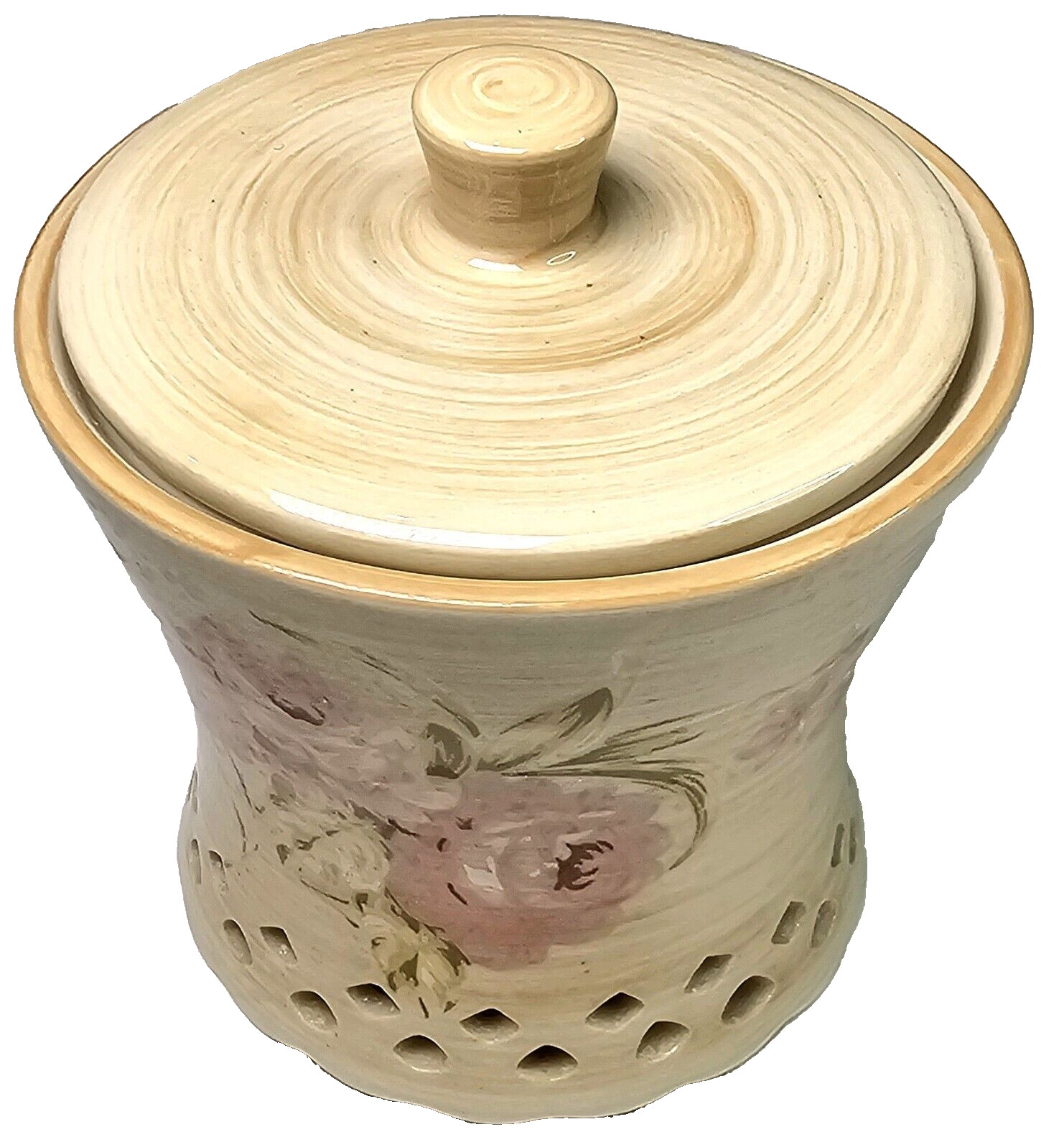 Laura Ashley Lifestyles Bathroom Pink Rose Print Ceramic Vintage Jar Container