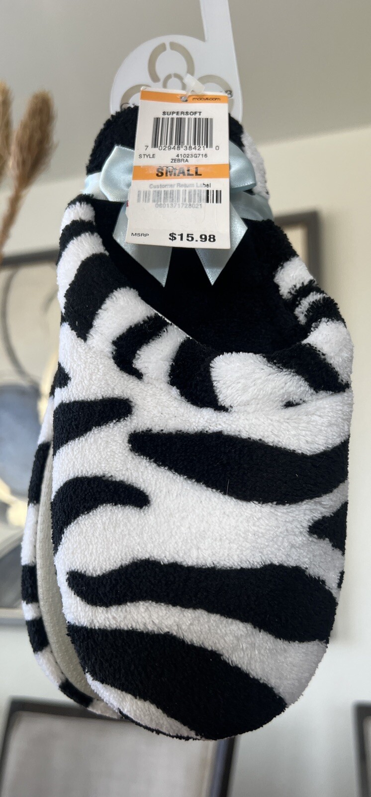 Charter Club Women’s Small 5-6 Memory Foam Indoor Slippers Zebra Print