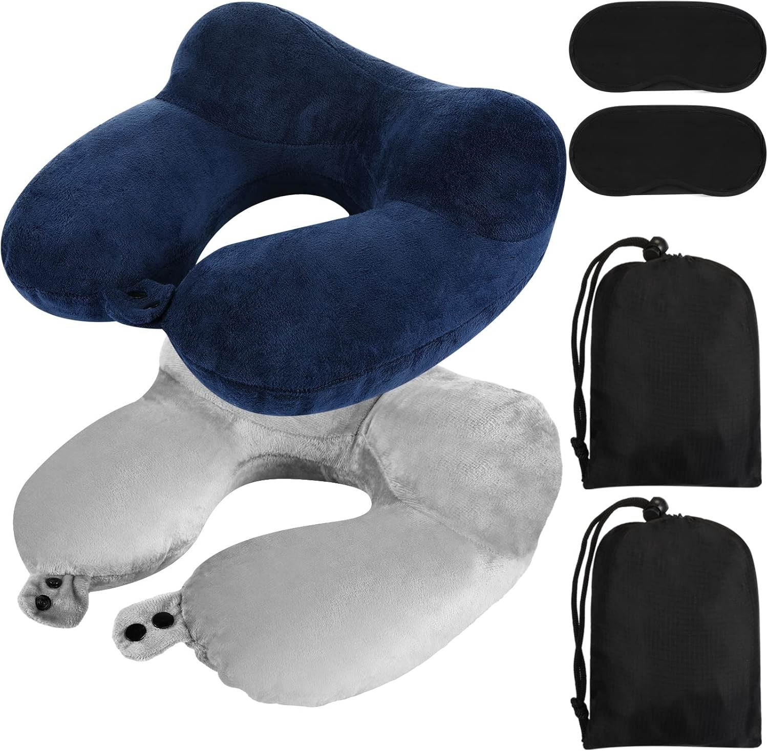 Sintuff 2 Pack Inflatable Travel Pillow for Airplanes Gray and Blue