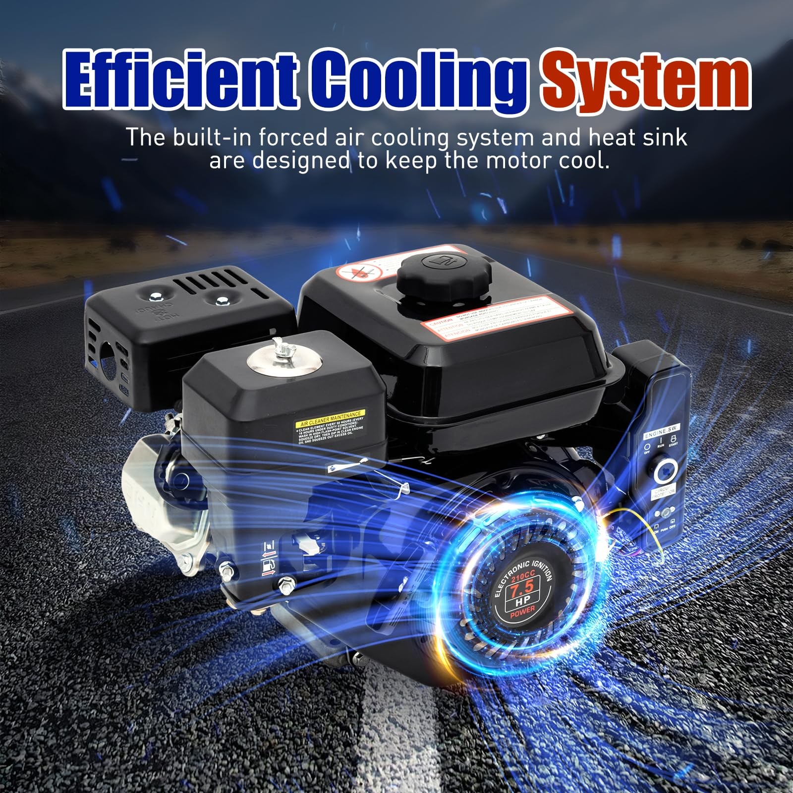 7.5HP 4 Stroke Gas Engine 210CC OHV Horizontal Pull Start Multi-Use