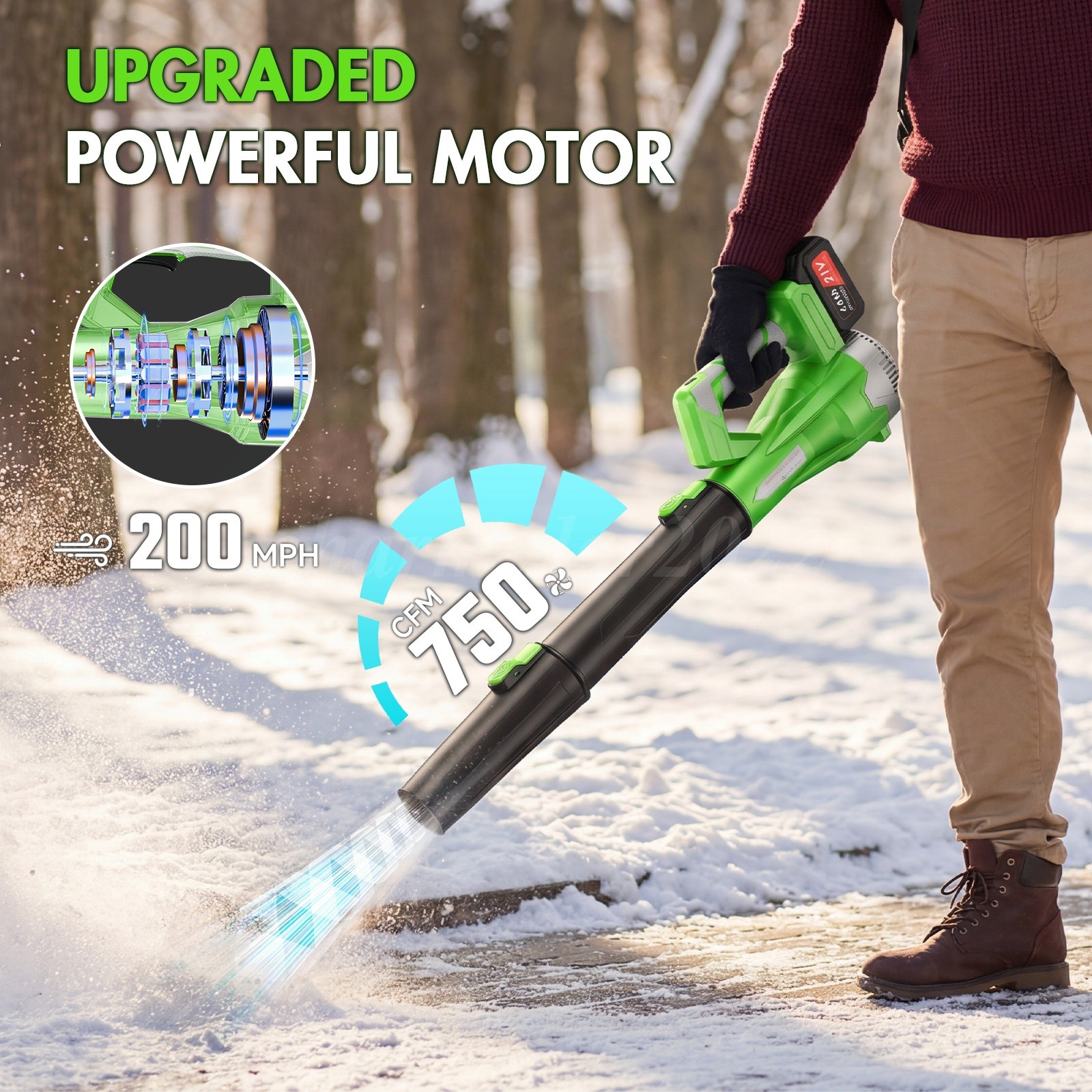 Cordless Leaf Blower 650CFM/150MPH & 6 Speed Levels Electric w/2 Batteries 4.0Ah