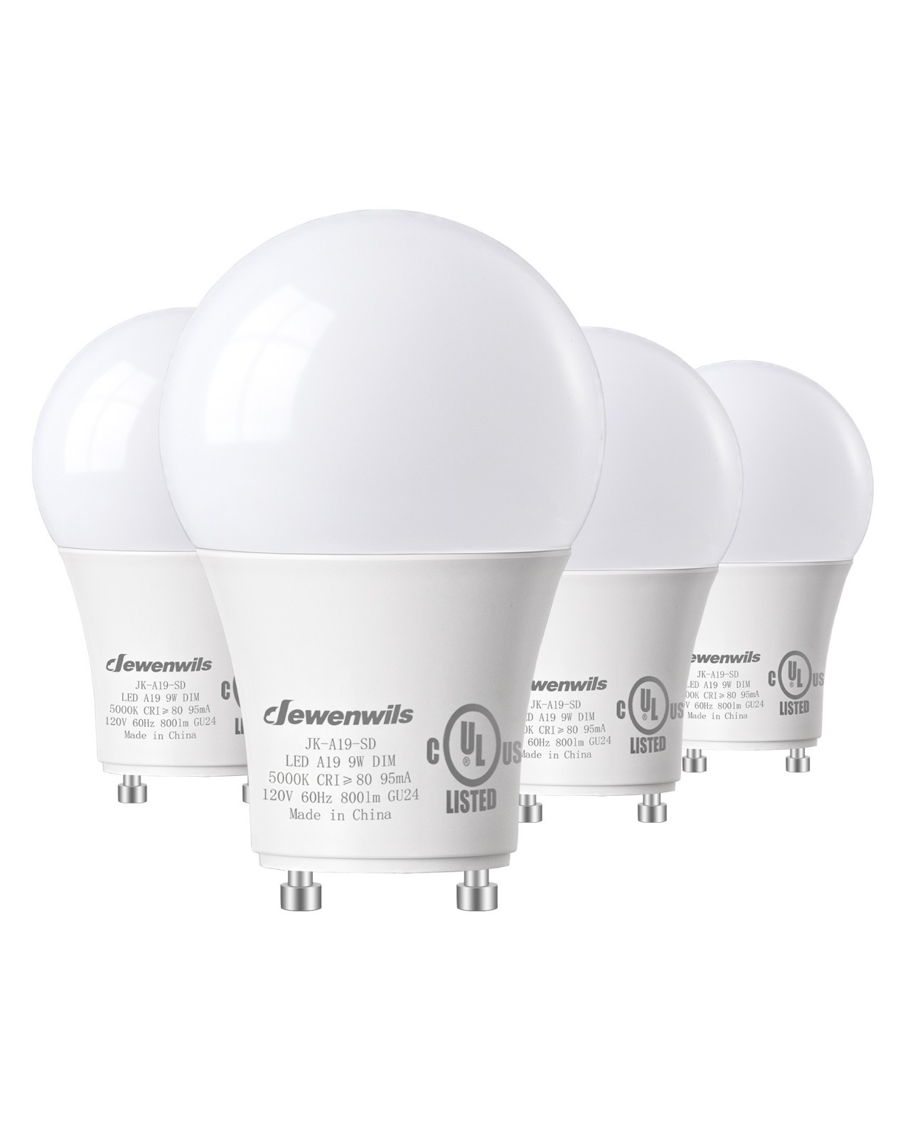 DEWENWILS 4 Pack GU24 LED Light Bulb 9W(60W Equivalent) Dimmable A19 Shape Bulbs