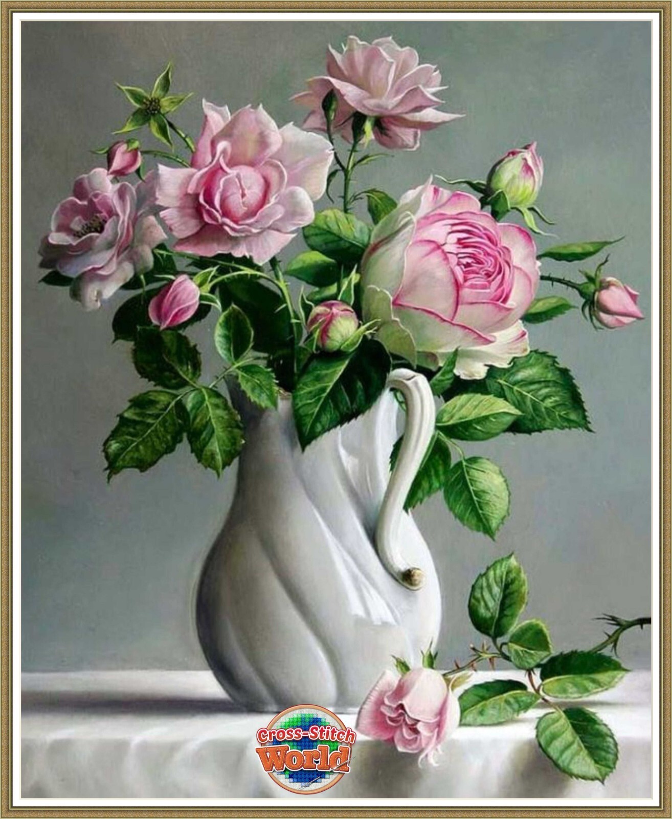 Roses in twisted vase 1149 Chart Counted Cross Stitch Pattern Needlework