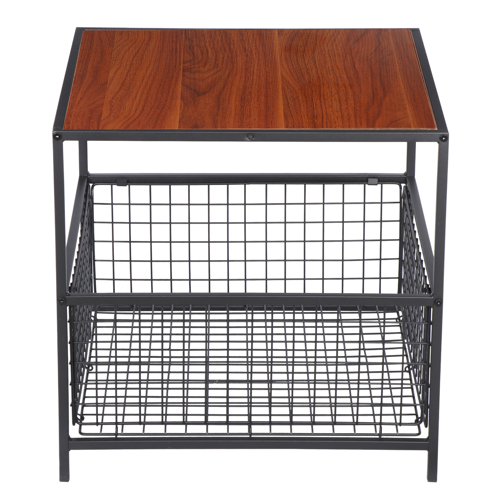 Square Sofa Side Storage Cabinet Compact Coffee Table Basket Metal Frame, Black