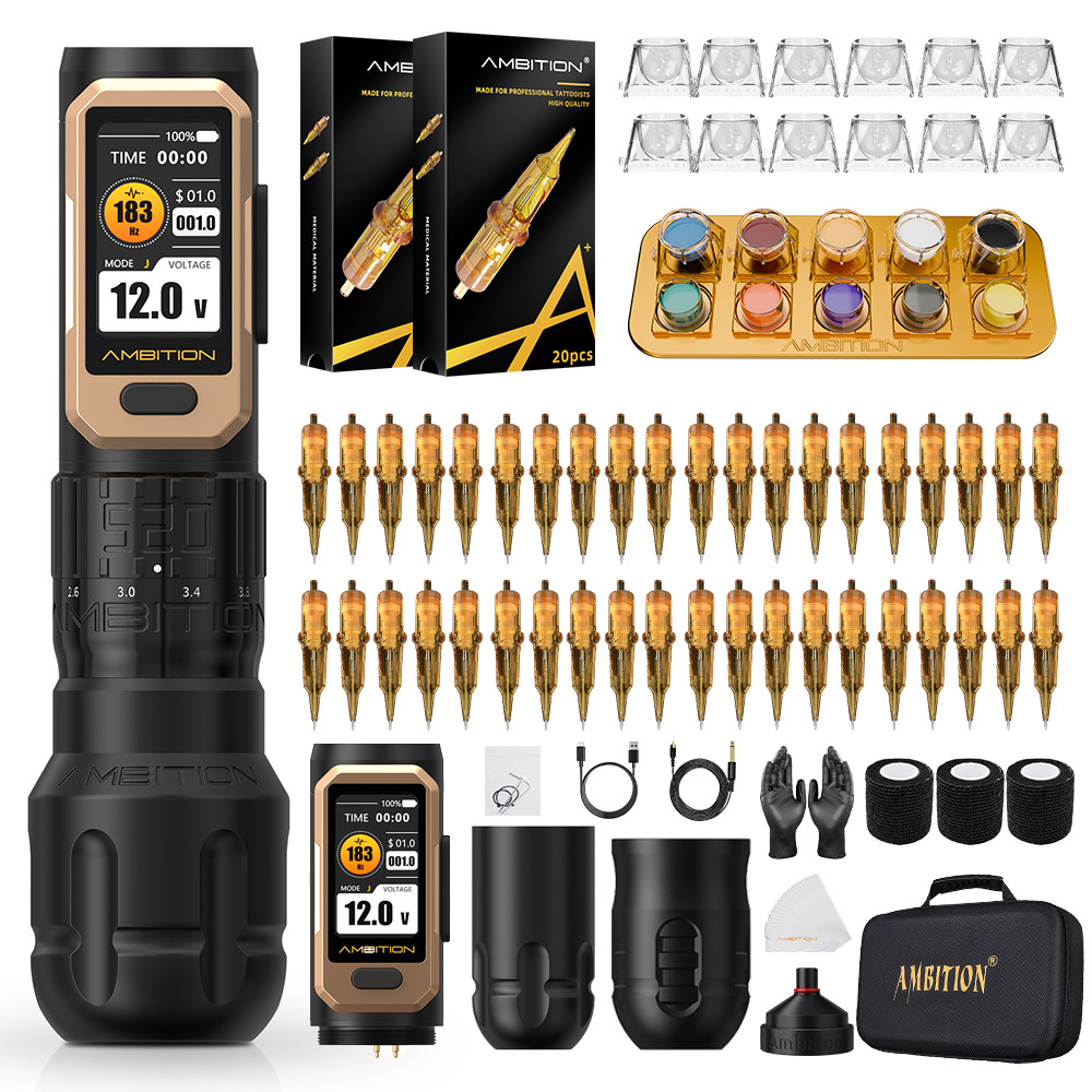 Ambition Soldier Pro 520 Wireless Tattoo Machine Kit Coreless Motor 2400mAh USA