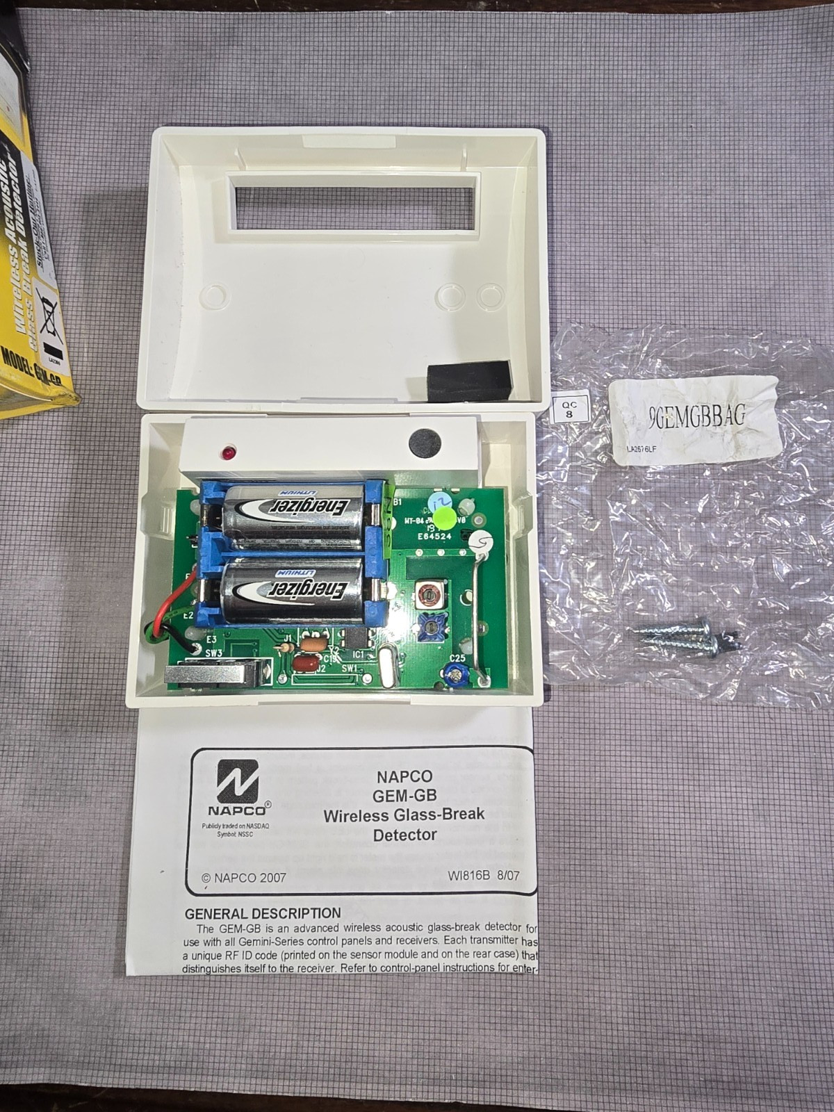 NAPCO GEM-GB Wireless Acoustic Glass Break Detector for Gemini Panels Receivers