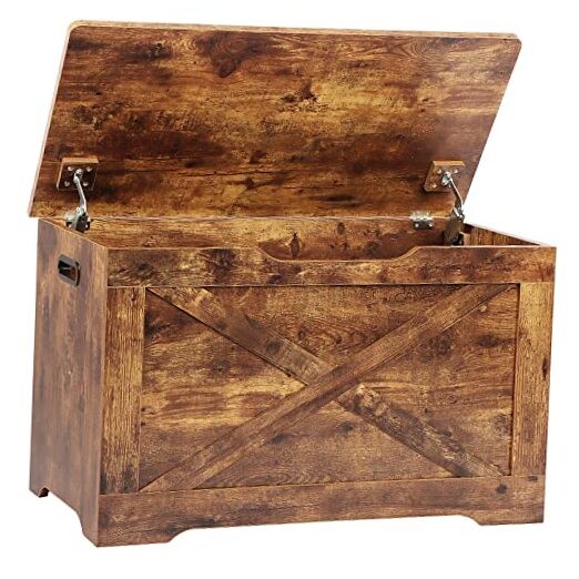 Storage Chest, Wooden Storage Bench, Entryway Shoes Bench with 2 Rustic Brown