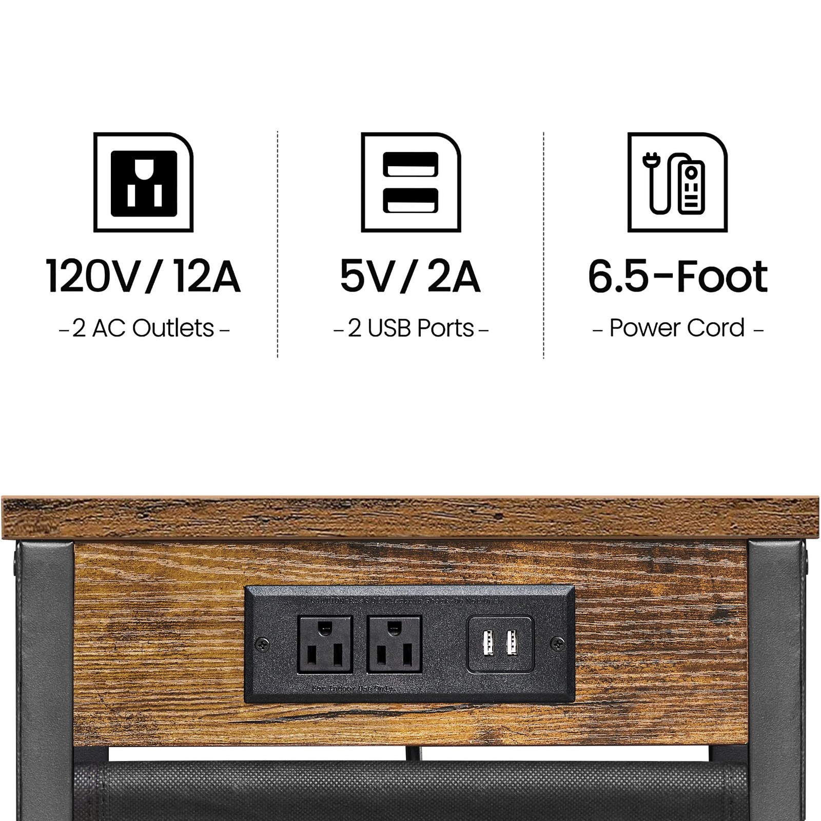 C Shaped End Table with Charging Station, Side Table for Sofa, Couch Table wi...