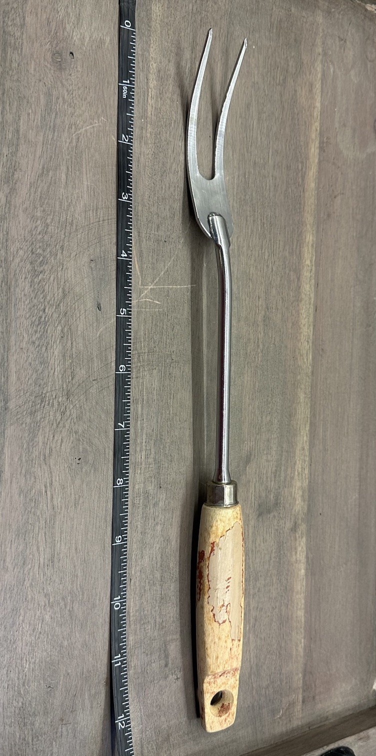 Vtg Ekco Farmhouse Meat Carving Serving Fork Stainless Steel Wood Handle