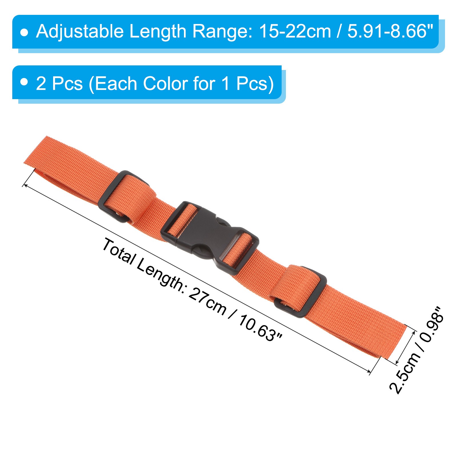 Backpack Chest Strap Set, 2 Pcs Strap with Quick-Release Buckle, Sky Blue,Orange