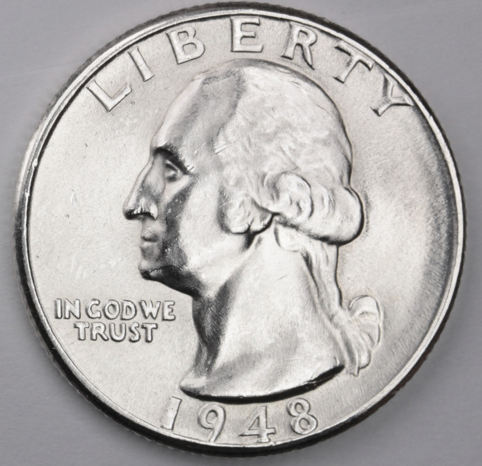 1948-d Washington Quarter. Blast White, Minimum Bag Marks.Choice BU. (Inventory)