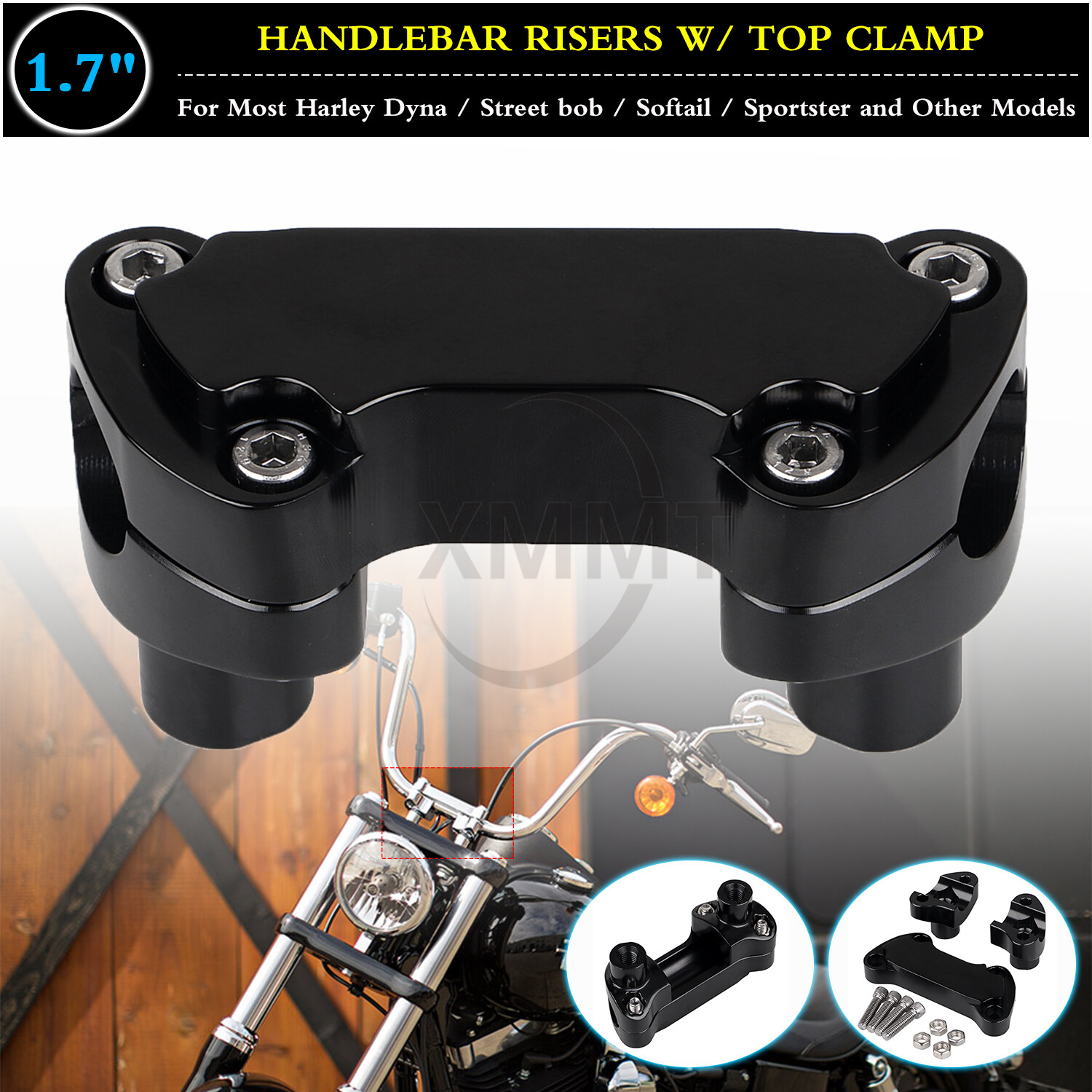 1.7" Handlebar Risers Top Clamp 1" Bar For Harley Softail Sportster 883 XLH1200