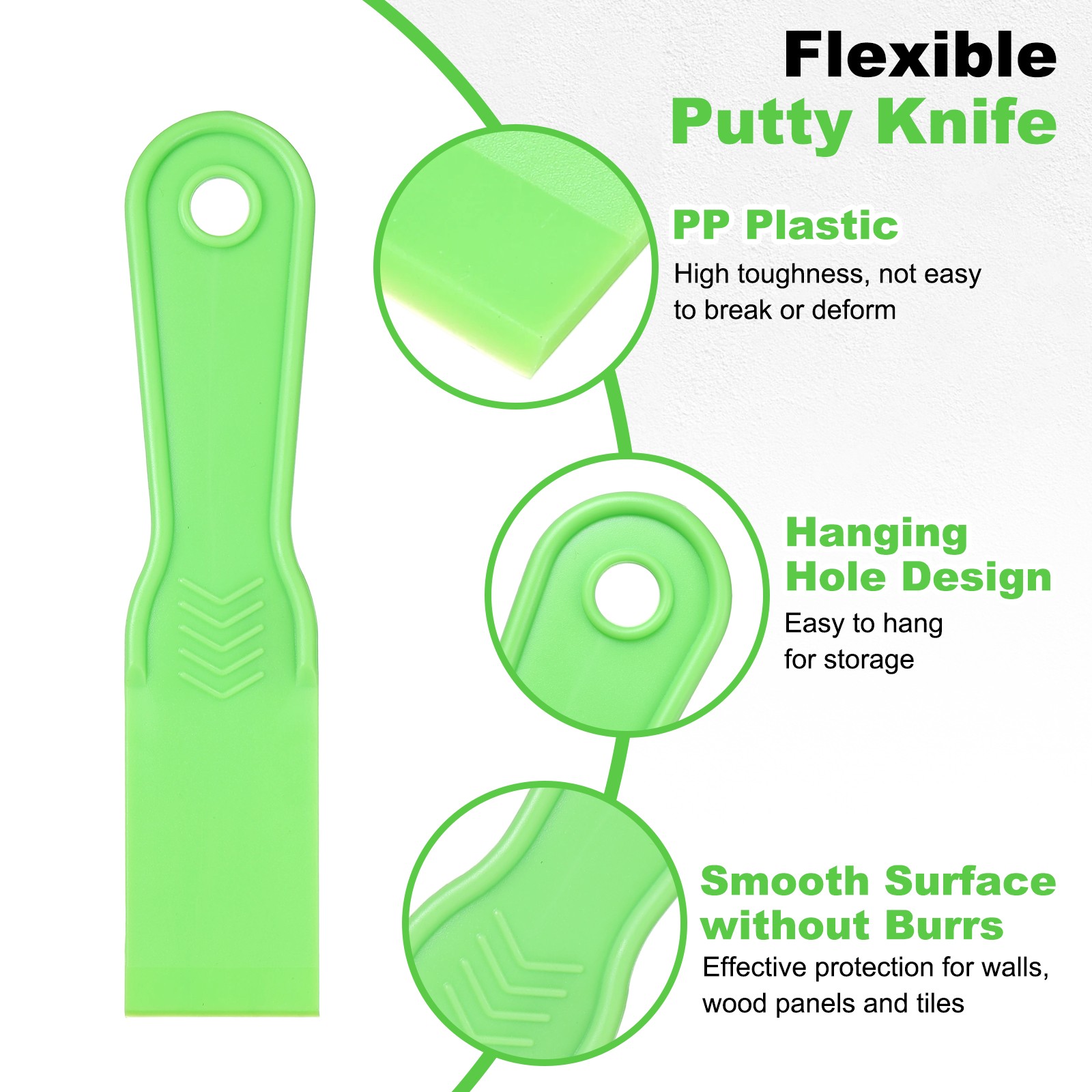 5Pcs, Putty Scraper Set Plastic Flexible Putty Knives Green