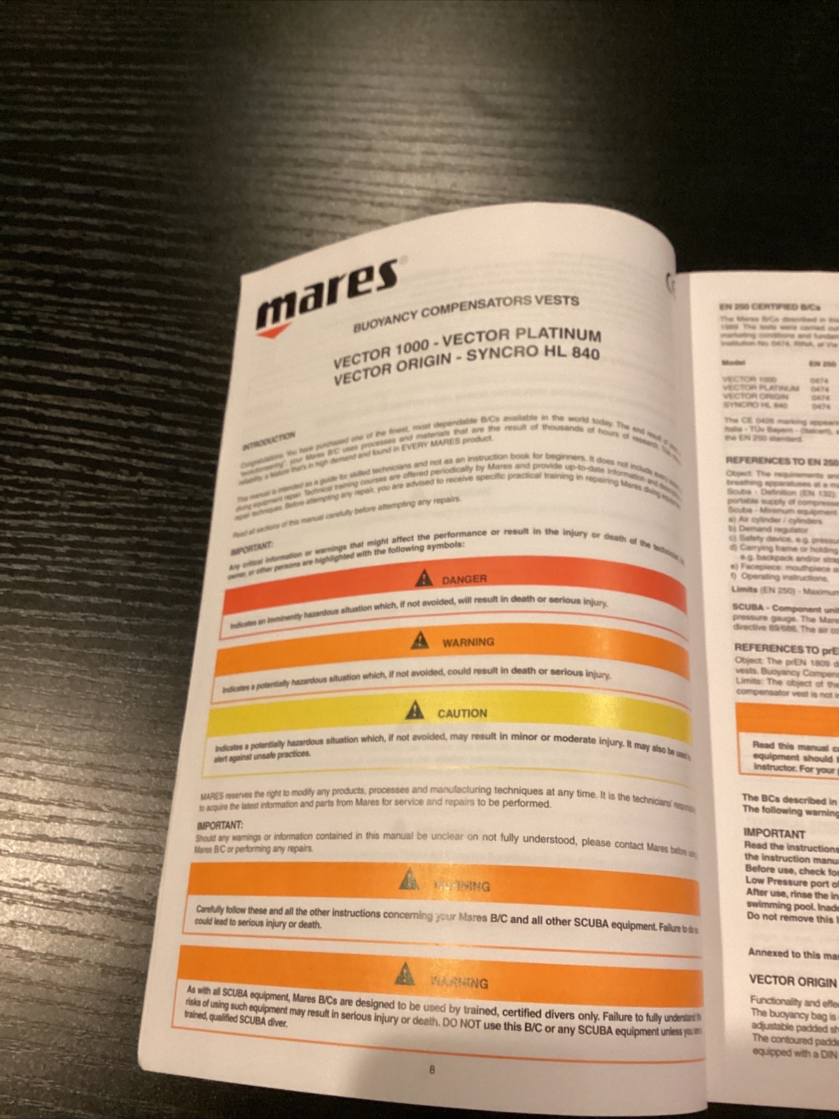 Mares Vector 1000 Vector platinum, Syncro HL 840 Owners Manual