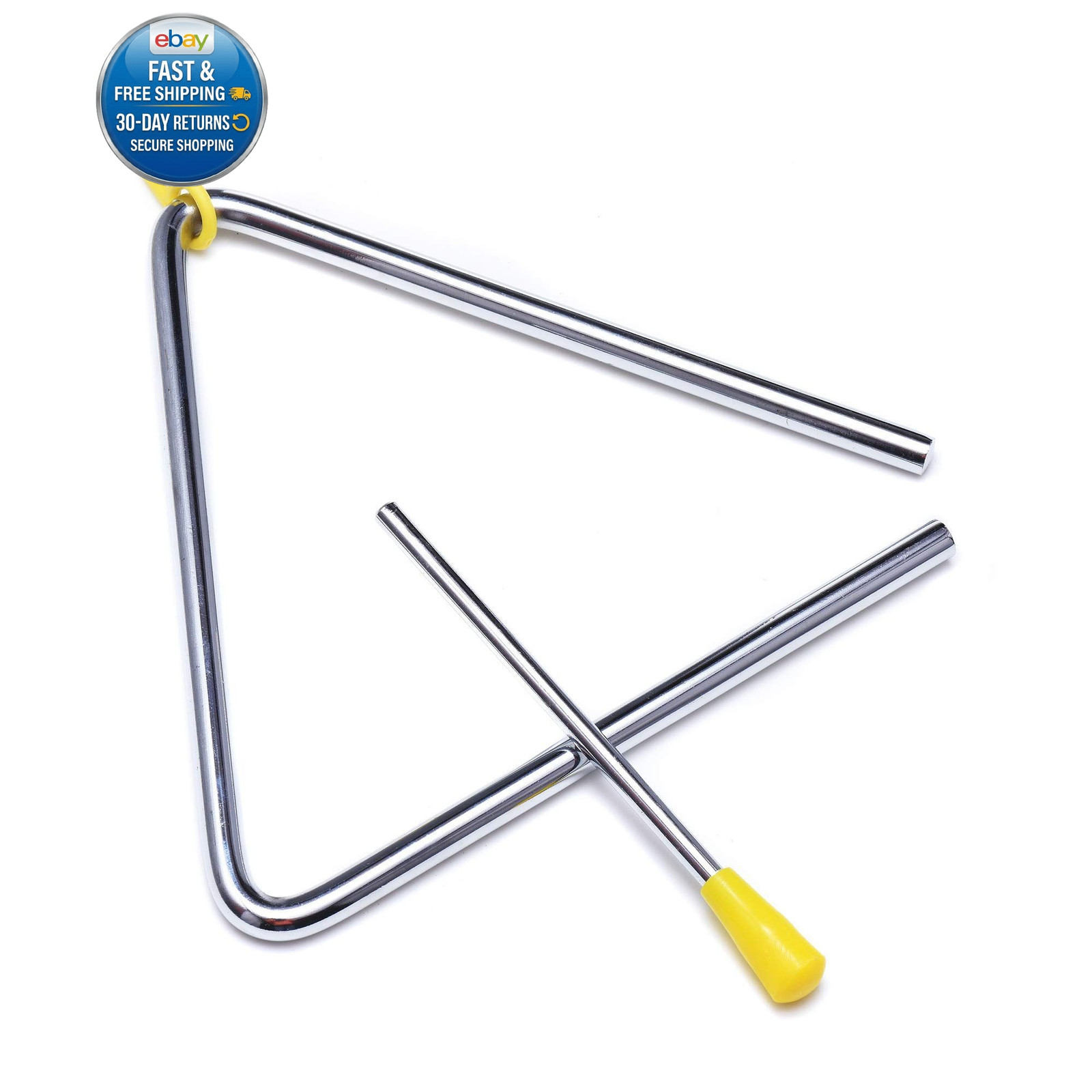 6 Inch Musical Steel Triangle Percussion Instrument With 6 Inch, Yellow