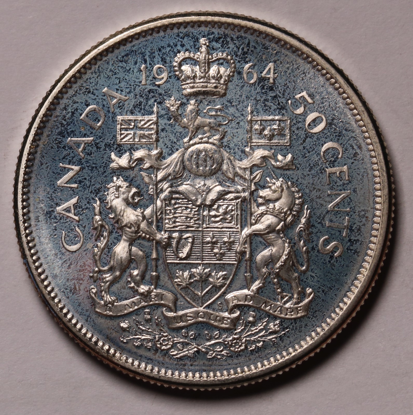 1964 Canada 50 Cents Silver Coin QEII  KM# 56 Prooflike - Strong Cameo