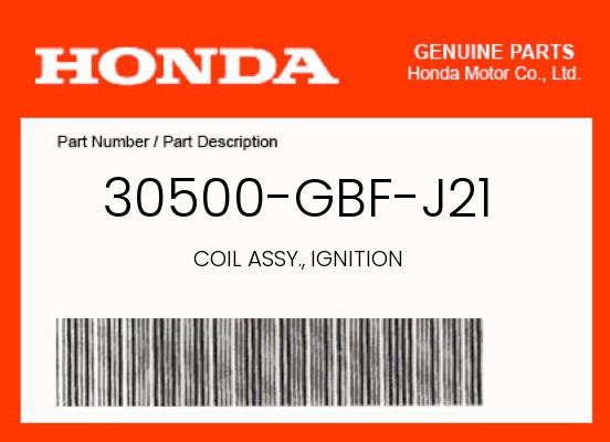 Honda Genuine Coil Assy., Ignition - 30500-Gbf-J21