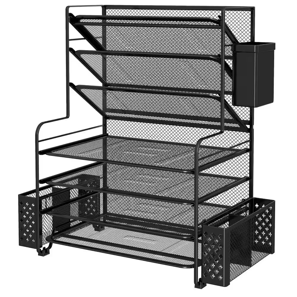 Black 16.8 In. X 16.8 In. Metal Modern Desk Organizers with Pen Holder and Metal