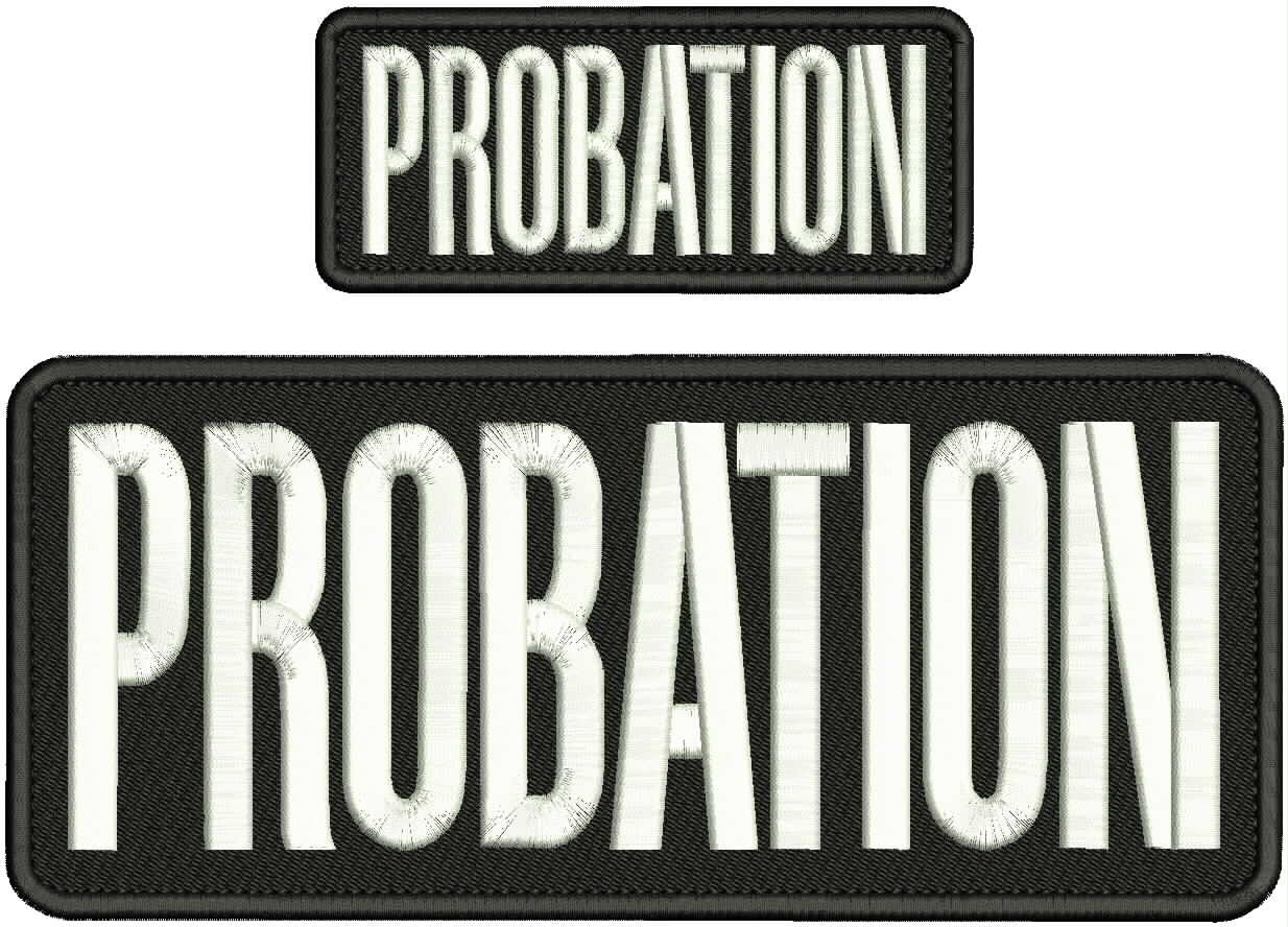 PROBATION EMBROIDERY PATCHES 4X10 AND 2X5 HOOK ON BACK WHITE ON BLACK