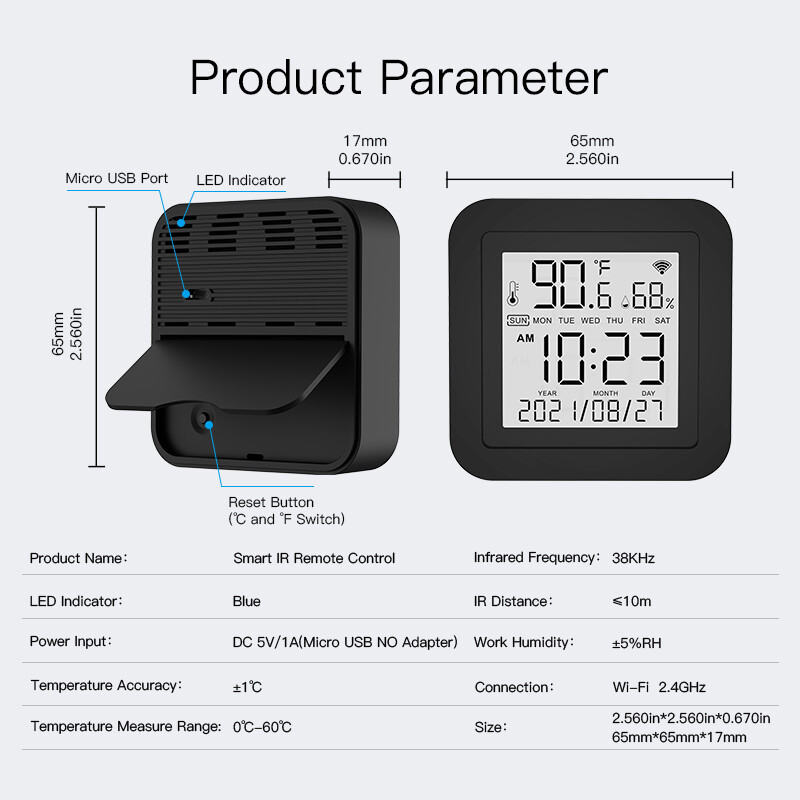 MOES WiFi IR Smart Thermometer Sensor + Remote Control For Air Conditioner TV AC