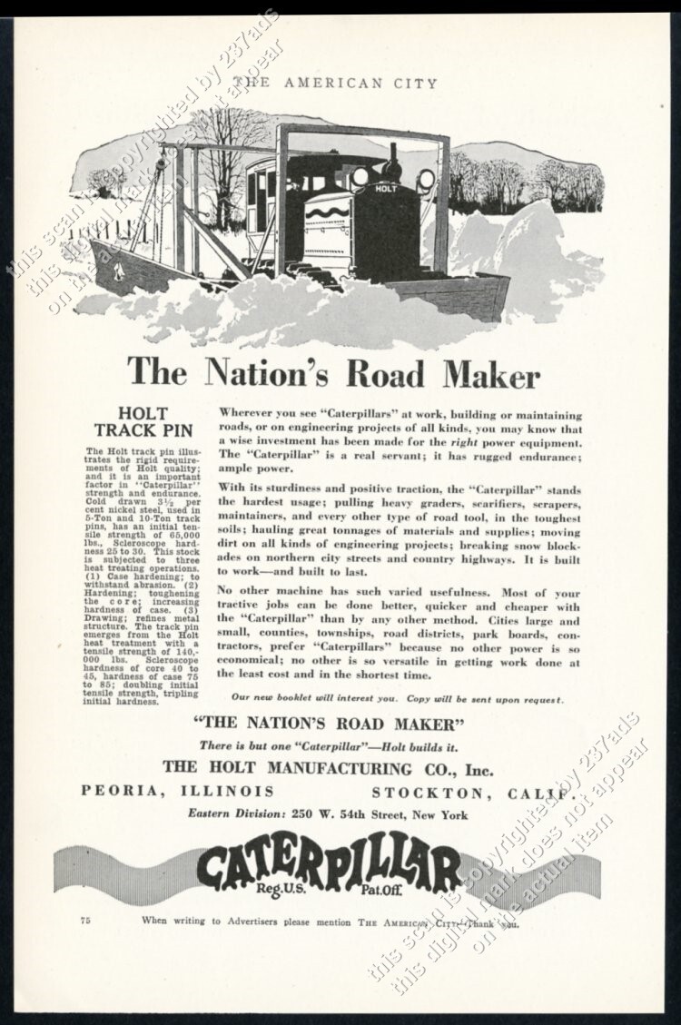 1924 Holt Caterpillar tractor with snow plow vintage trade print ad 2