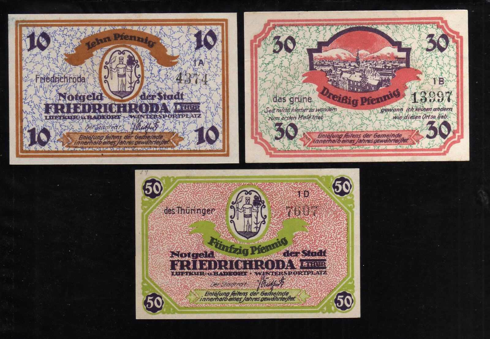 FRIEDRICHRODA - GERMANY NOTGELD  -  10, 30, 50 PFENNIG