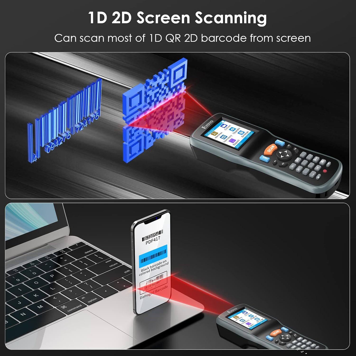 2.2in 1D 2D QR Wireless Barcode Scanner Data Collector Terminal Inventory Device