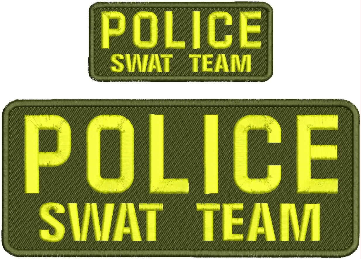 Collectible Embroidery Patch Police Swat Team 4X10AND 2X5 Yellow On Od Green