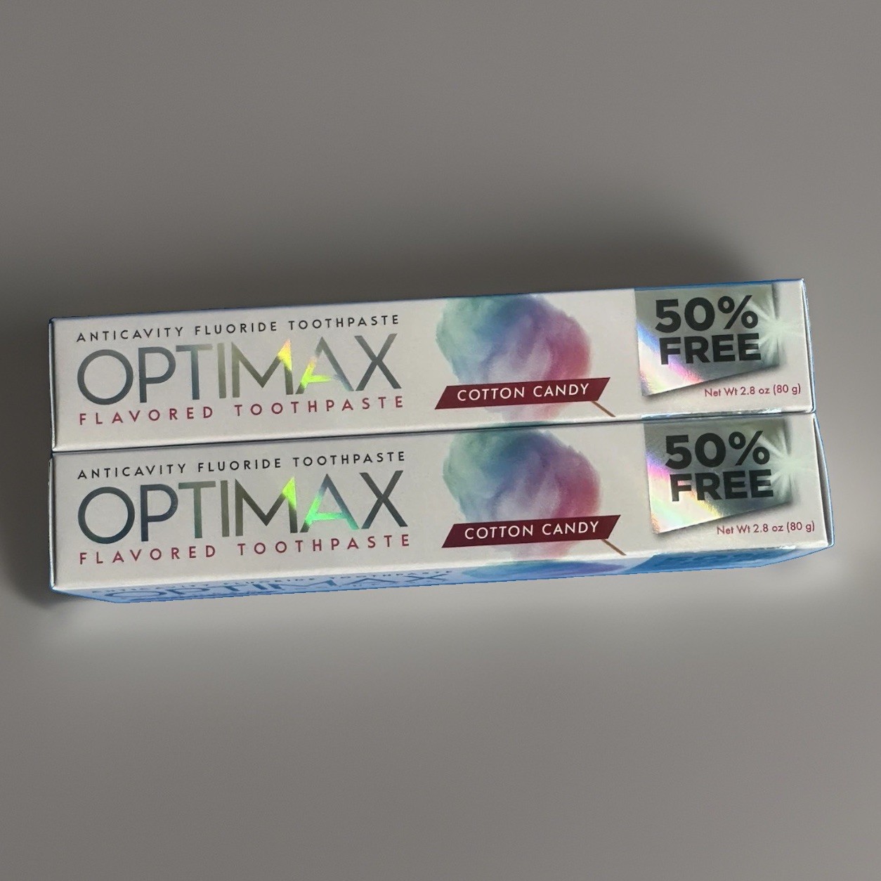 2x Lot Optimax Cotton Candy Flavored Toothpaste 2.8oz Ea. | Exp: 12/2029
