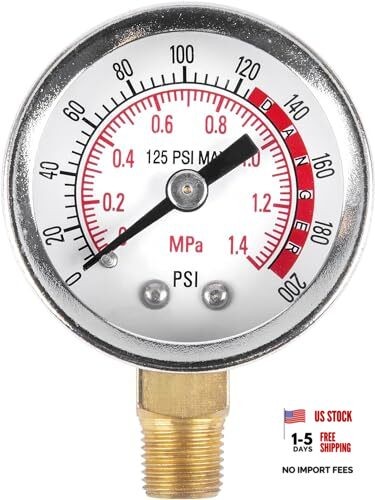 W10055 0-200 PSI Air Compressor Gauge for Air Tank Accessory, Waterproof,