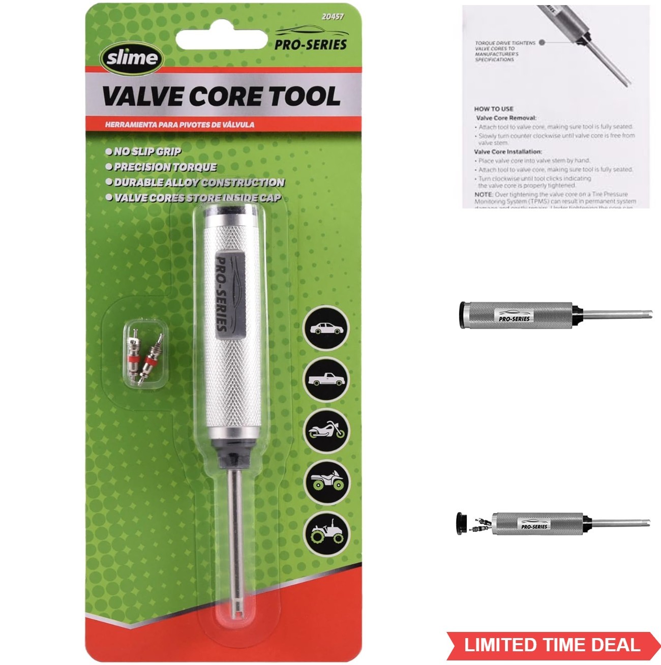Valve Core Removal Tool Ergonomic No-Slip Grip Durable Alloy Tire Sensor Safe