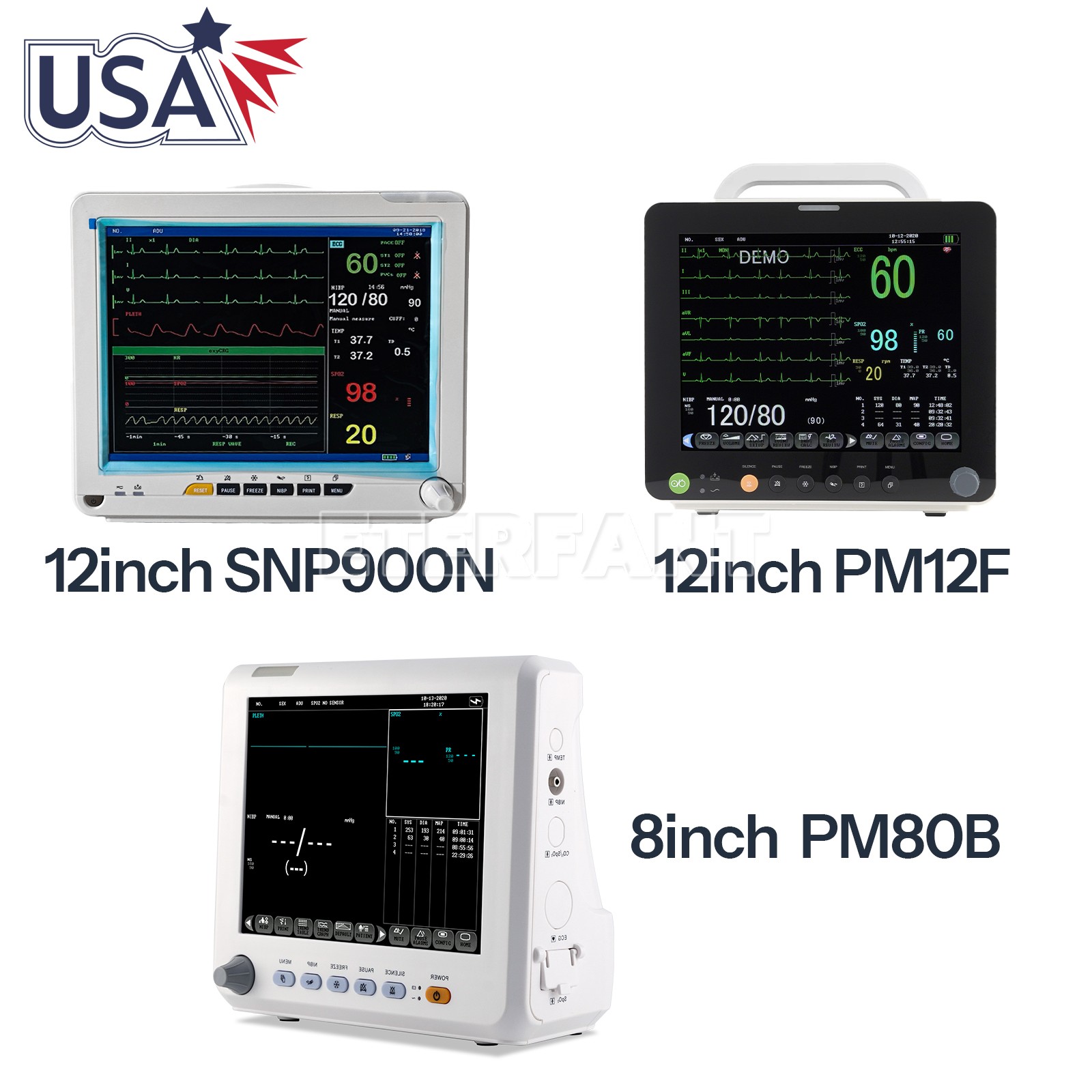 8"/12" Patient Monitor CCU ICU Vital Sign NIBP ECG RESP TEMP SPO2 For Hospital