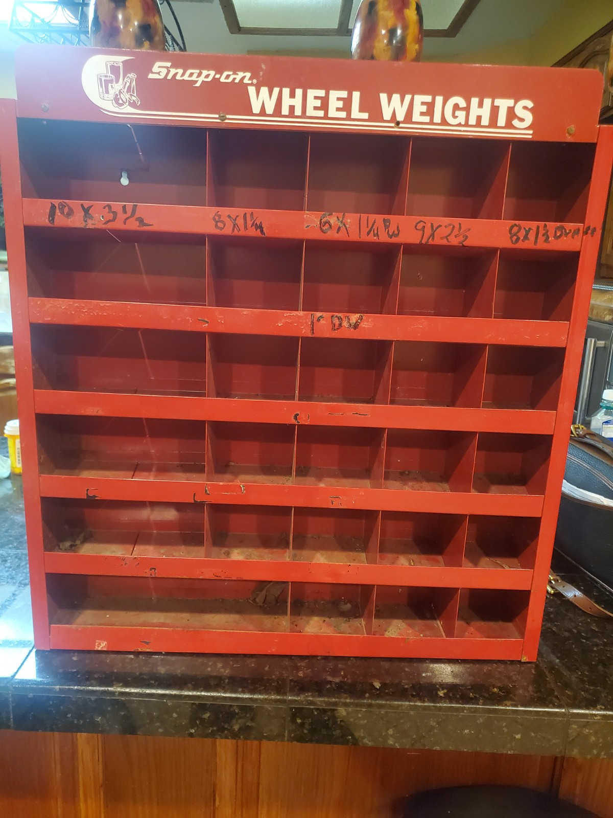 Snap-On Tools USA Vintage Collectible Red Metal Wheel Weights Wall Cabinet 24x24
