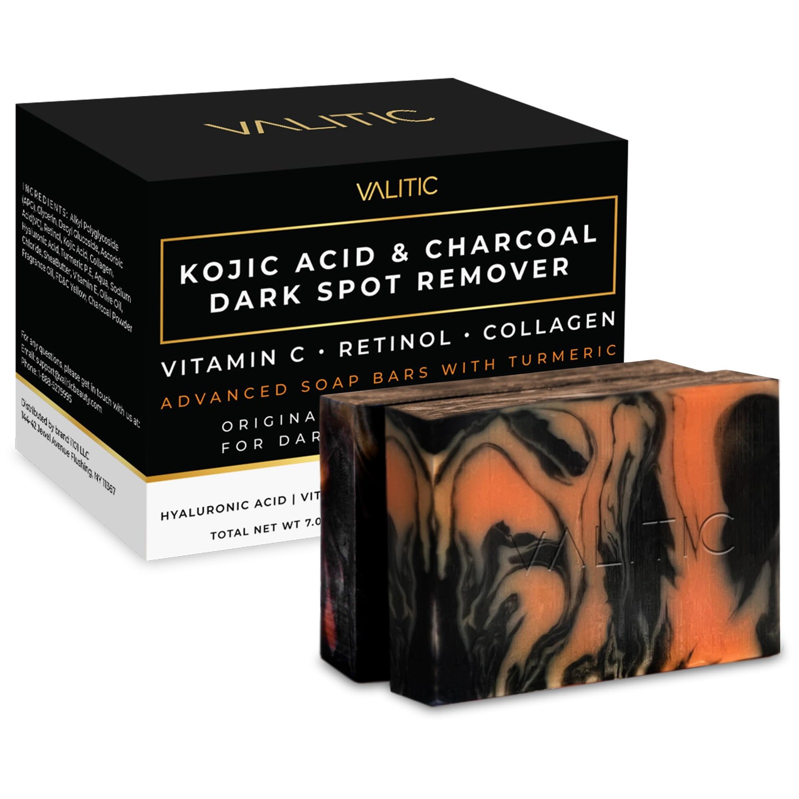 Charcoal Kojic Acid Turmeric Black Soap Bar Dark Spot Remover for Body or Fac...