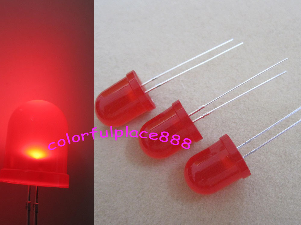 100pcs, 10mm Red Round Top Diffused Bright LED 5K MCD Leds Lamp Lights 2-Pin + R