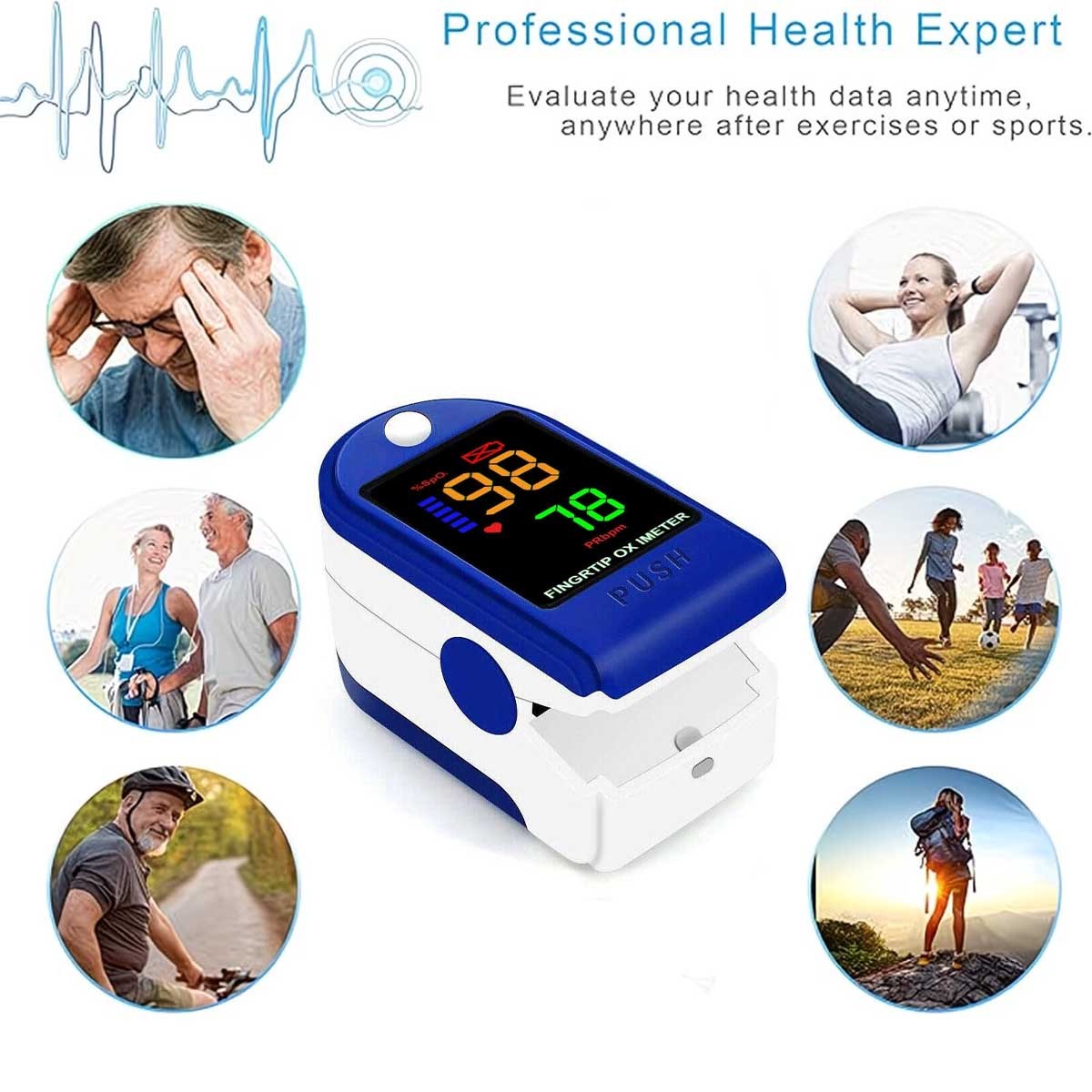 Fingertip Pulse Oximeter Finger Blood Oxygen Meter SpO2 PR Heart Rate Monitor