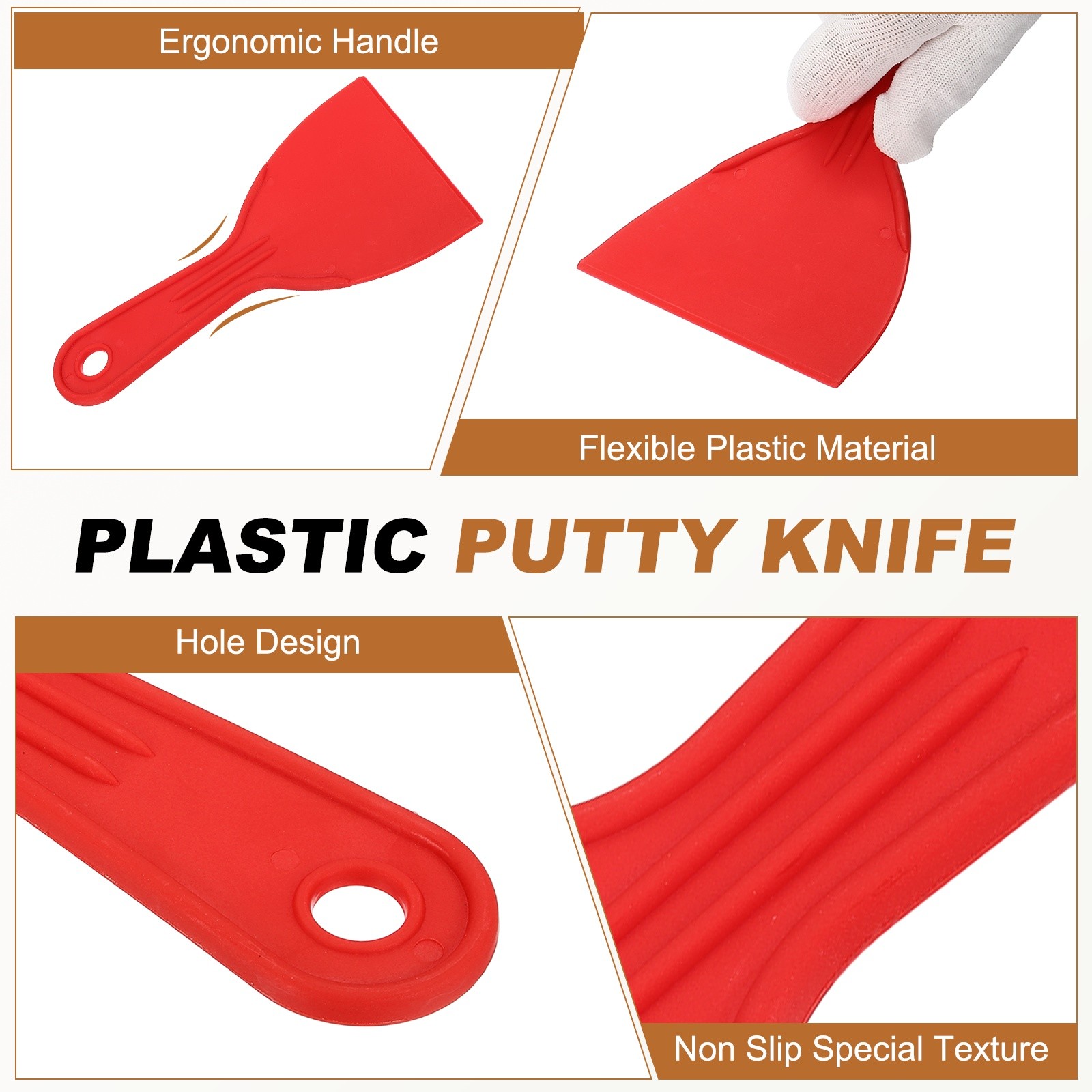 5pcs Putty Knife 4" Width Flexible Plastic Putty Knife Paint Scraper Red