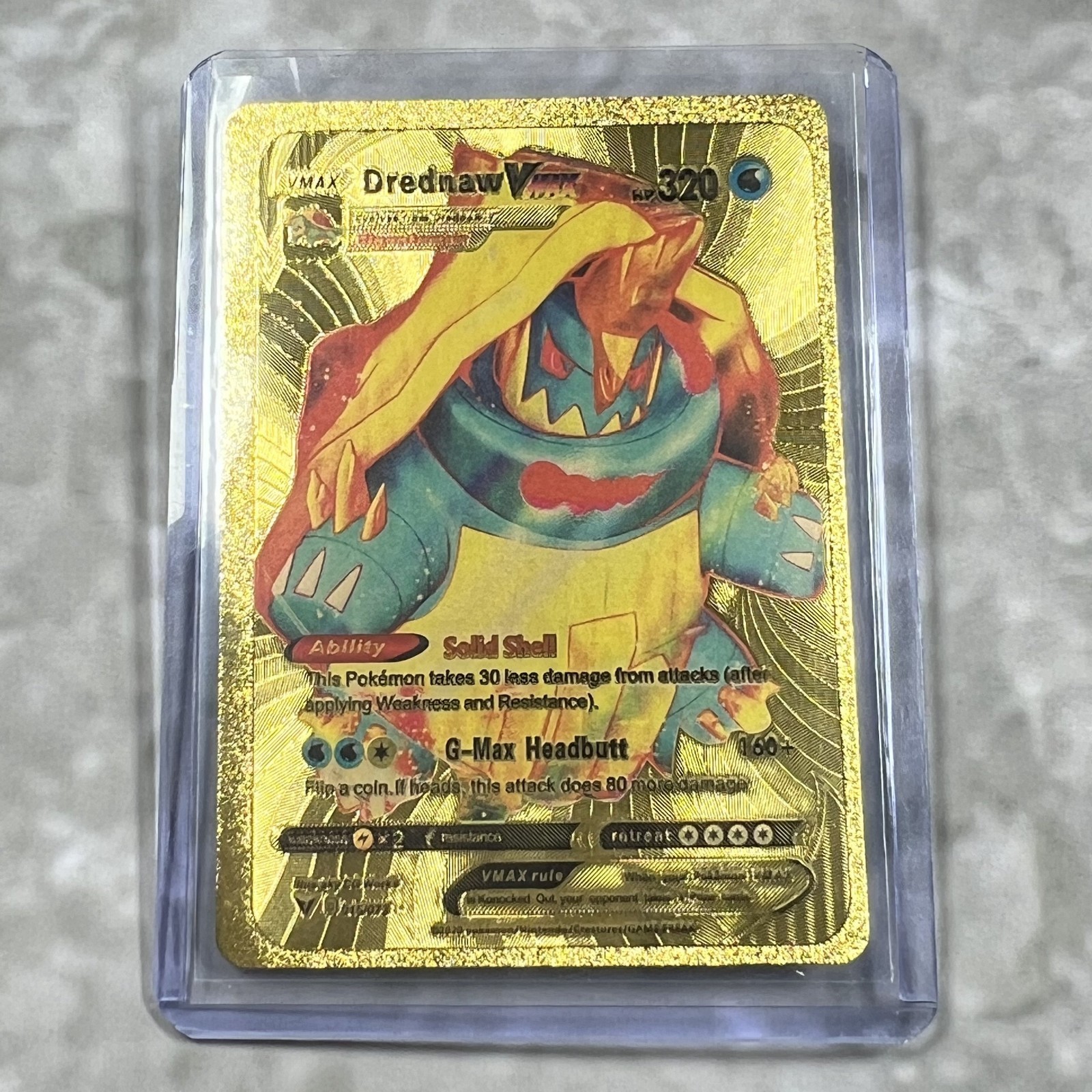 Drednaw Pokemon Gold FAN ART Card Embossed Collectible 15/73