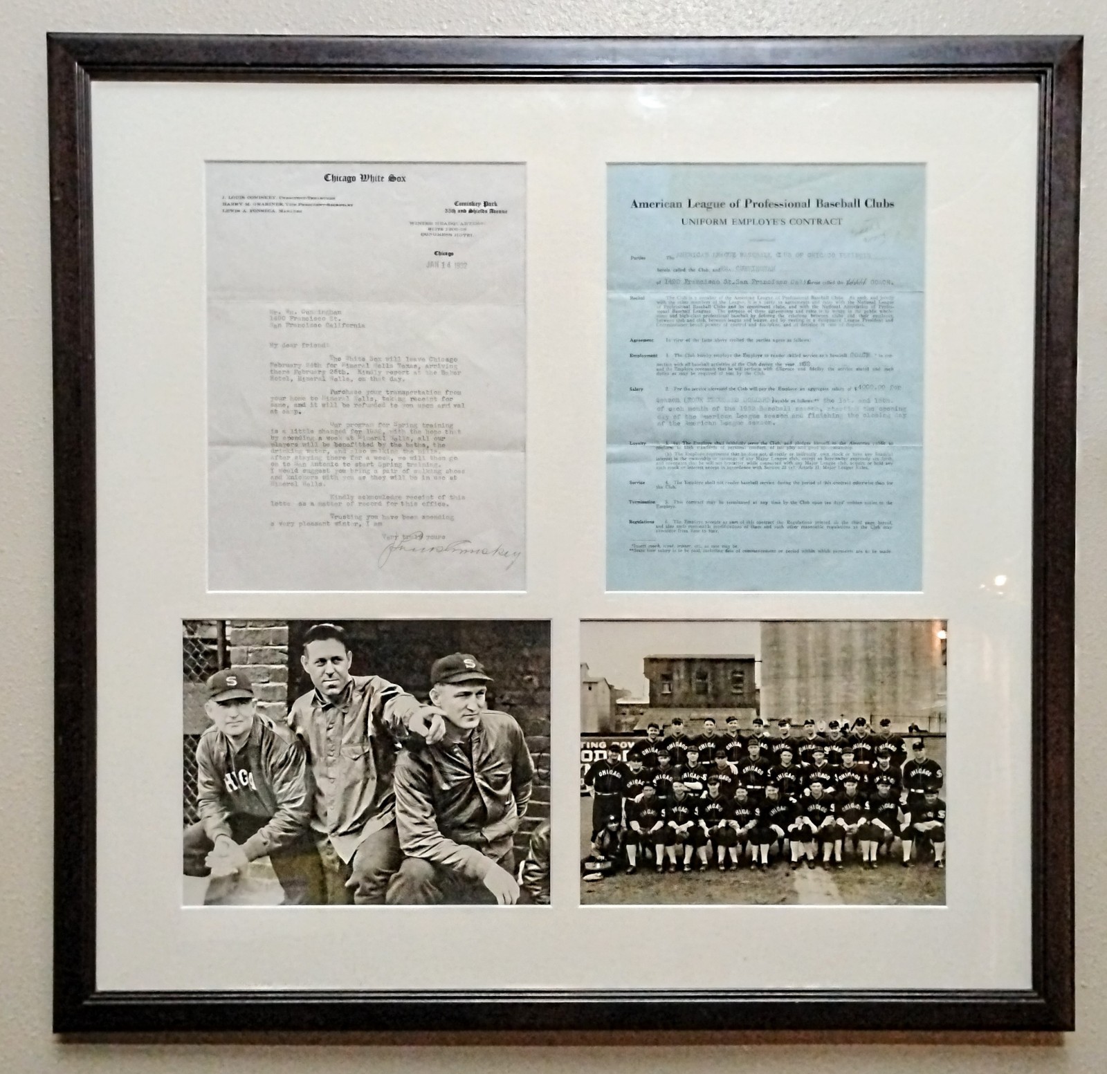 1932 Chicago White Sox Comiskey Signed Letter Contract Cunningham Type A Photos